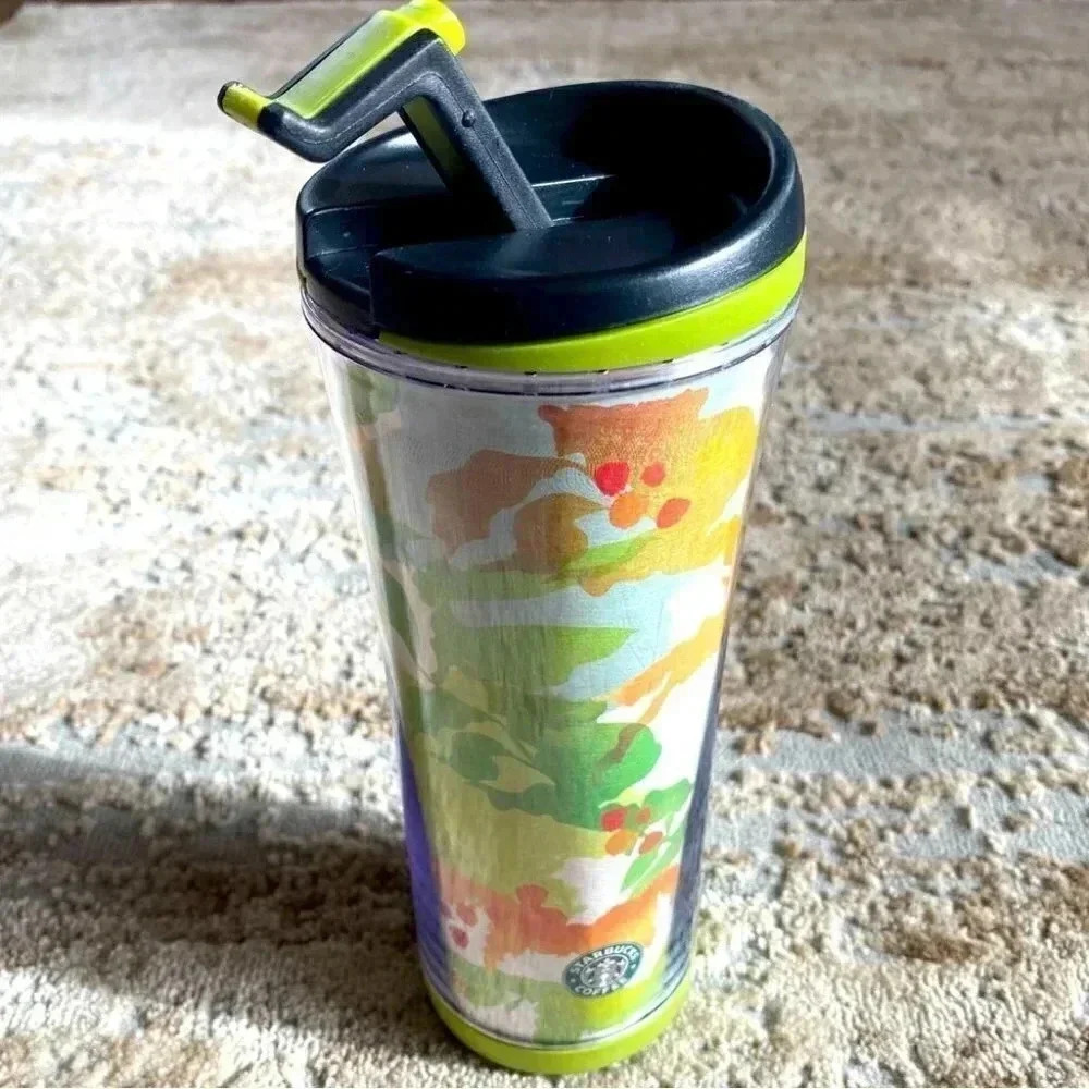 Starbucks Fall Leaves Tumbler Travel Mug Coffee Cup Green 2007